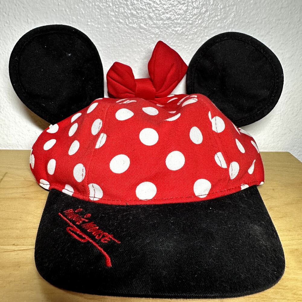 Disney Parks Baseball Hat Cap Minnie Mouse Ears Cotton Snap Back Polka Dot OS - Picture 3 of 6